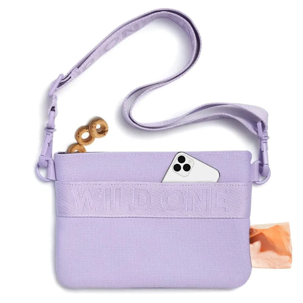 Wild One Treat Pouch Lilac Purple Recycled Knit Crossbody Fanny Pack Dog Bag